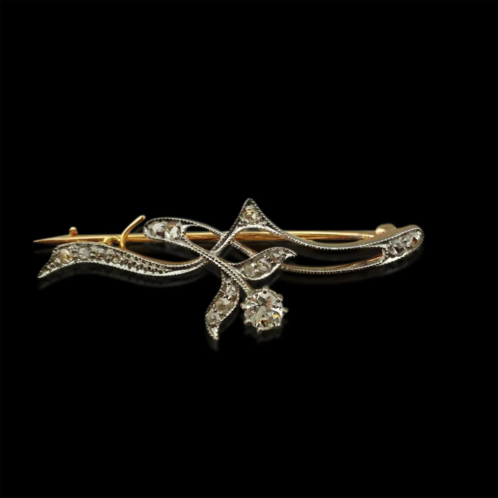 Antique Old Mine-Cut & Rose-Cut Diamond Brooch, circa 1910