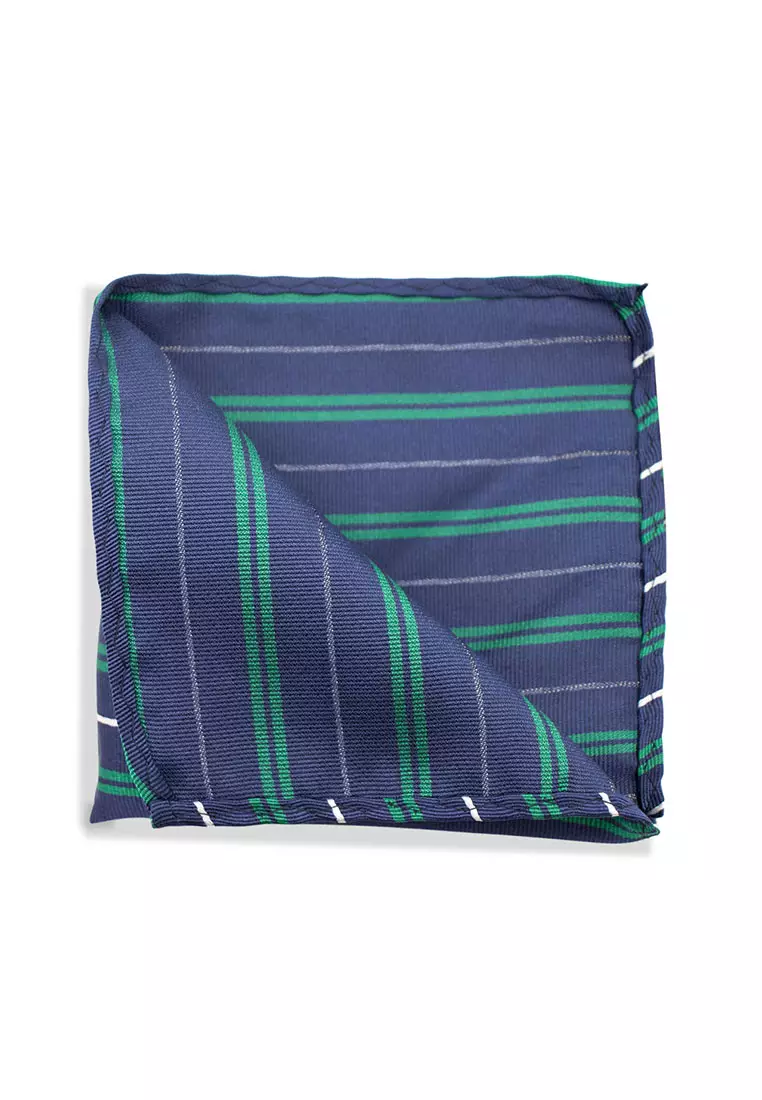 Arden Teal Cope Navy Striped Silk Pocket Square