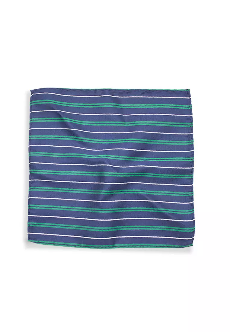 Arden Teal Cope Navy Striped Silk Pocket Square