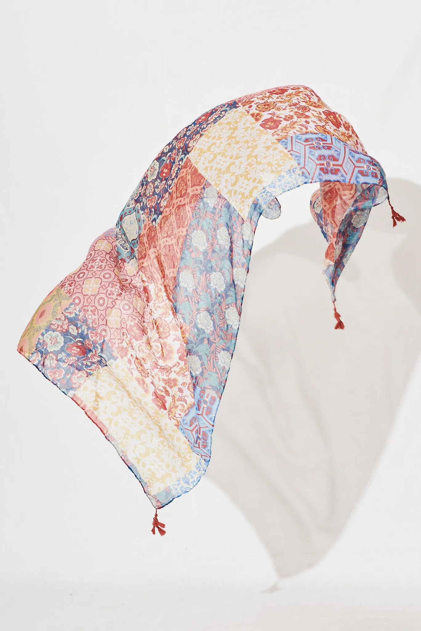 August + Delilah Wild Side Scarf In Multi Red Patchwork