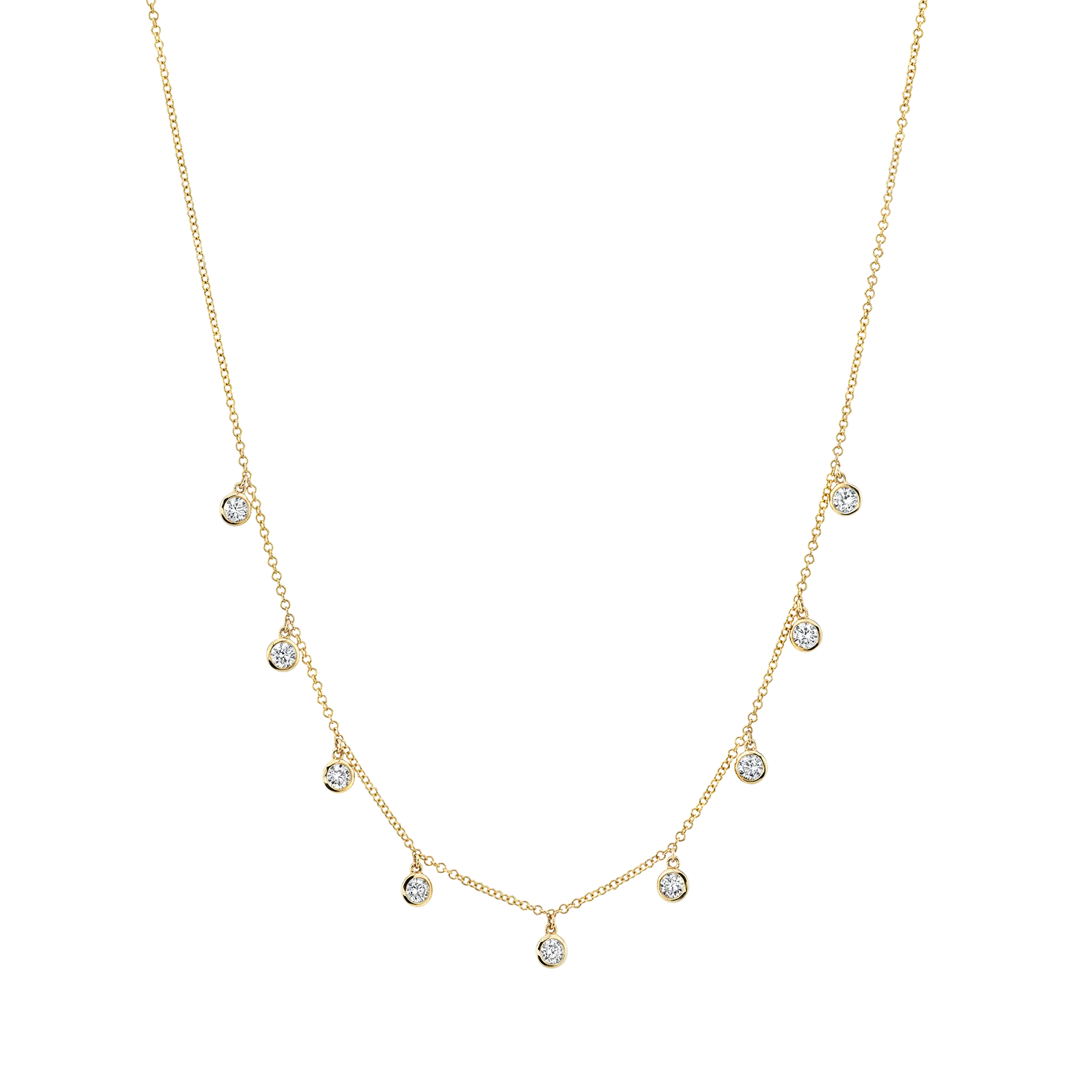 Bezel Chandelier Necklace - White Diamond / 14k Yellow Gold