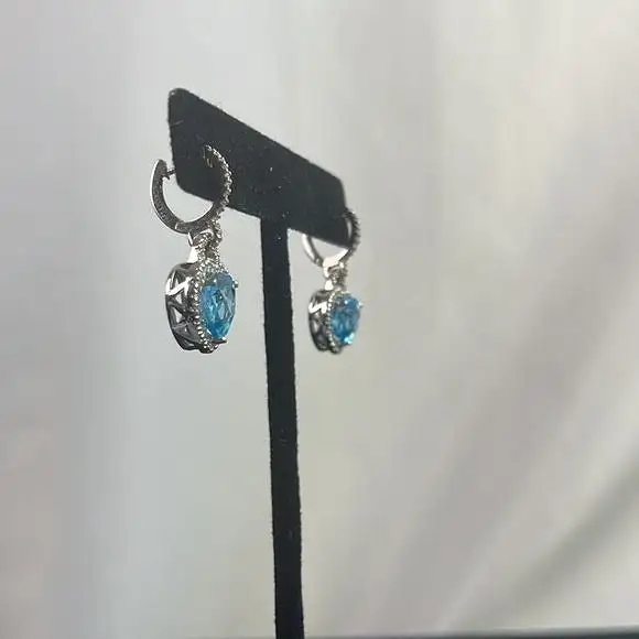 Blue CrystalDiamond Heart Earrings