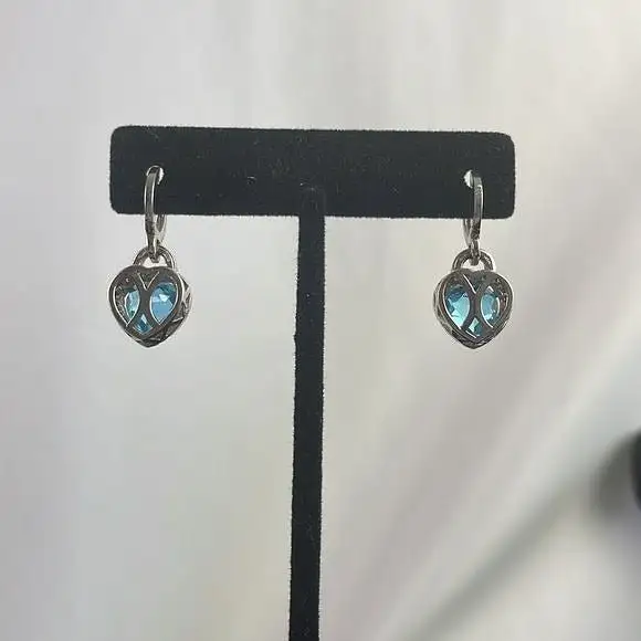 Blue CrystalDiamond Heart Earrings