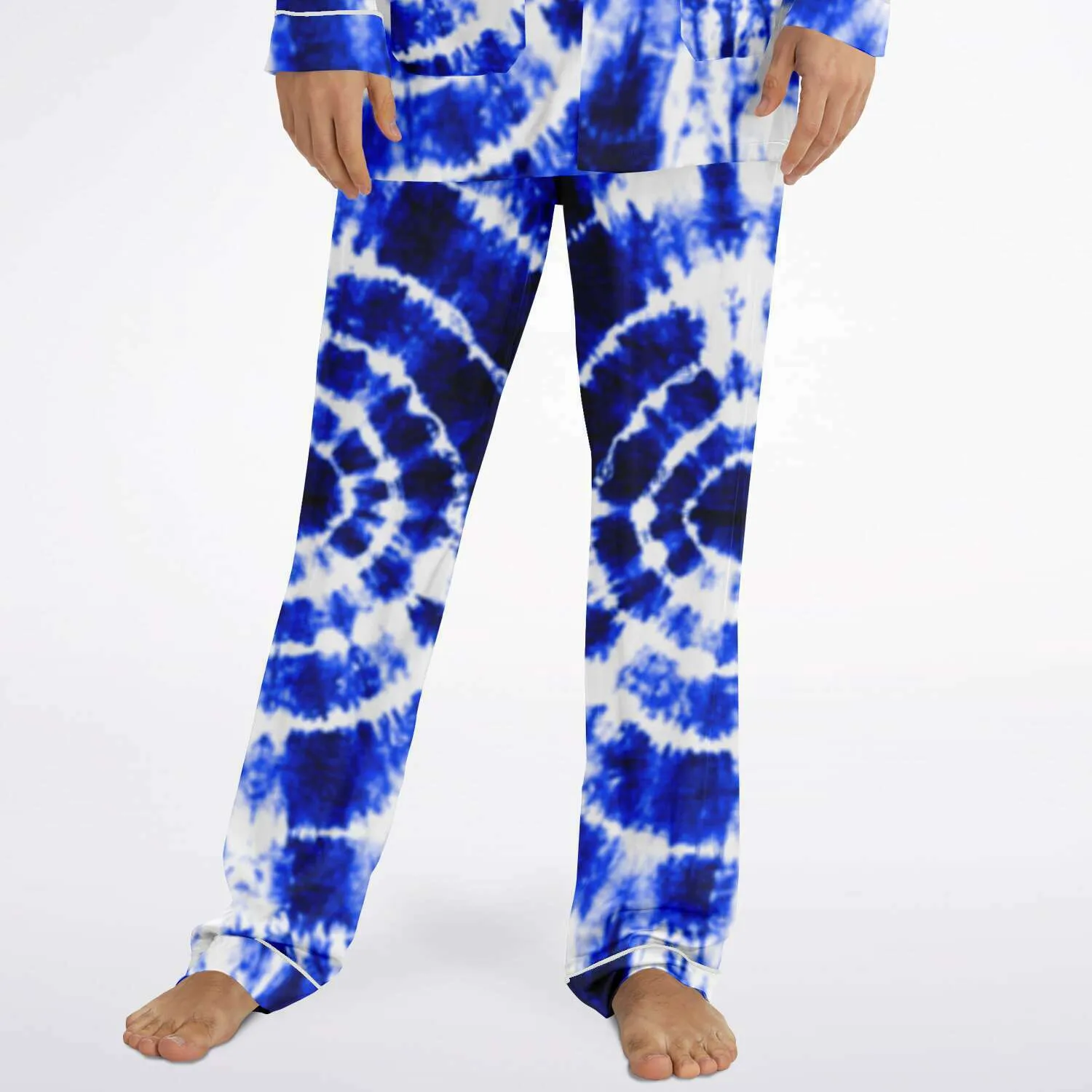 Blue Shibori Tie Dye Men's Satin Pajamas