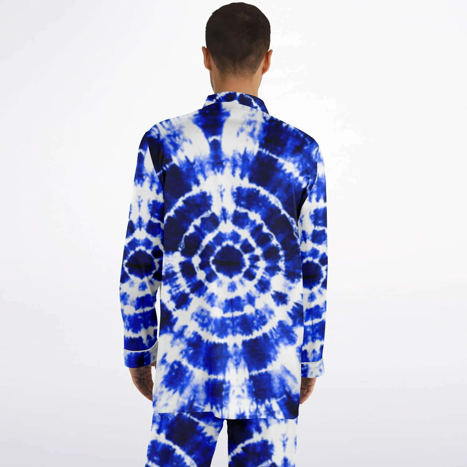 Blue Shibori Tie Dye Men's Satin Pajamas