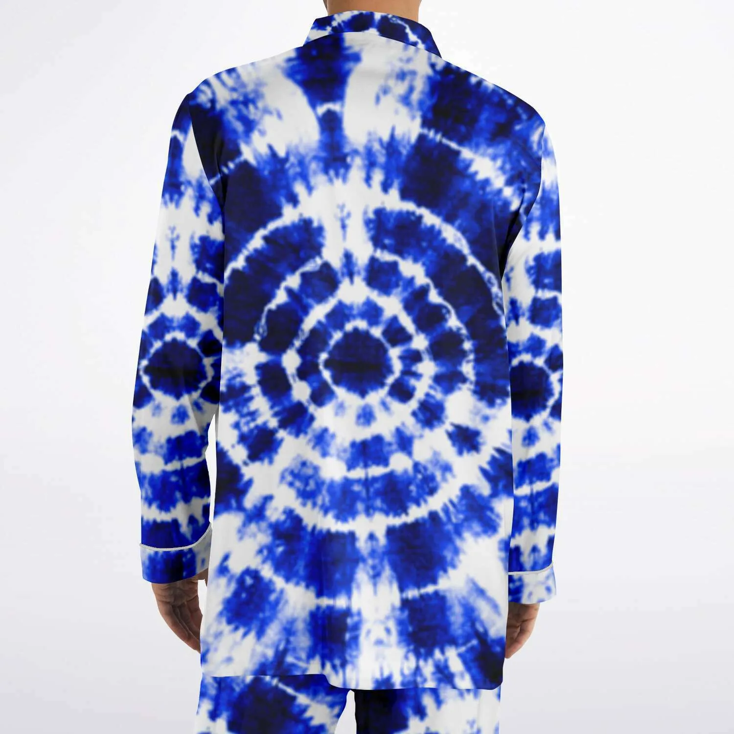 Blue Shibori Tie Dye Men's Satin Pajamas