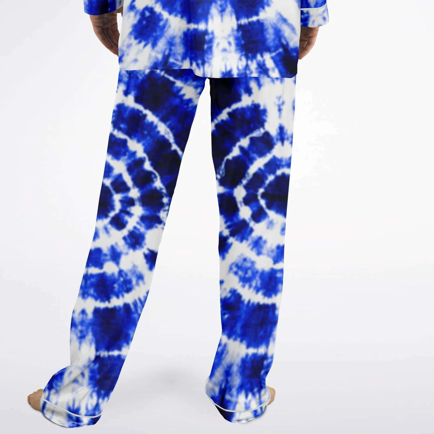 Blue Shibori Tie Dye Men's Satin Pajamas