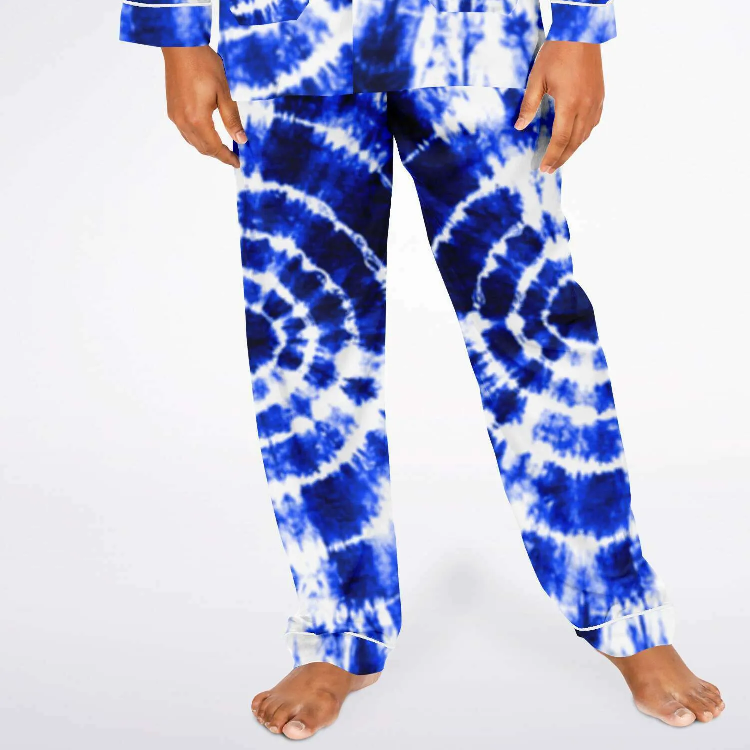 Blue Shibori Tie Dye Men's Satin Pajamas