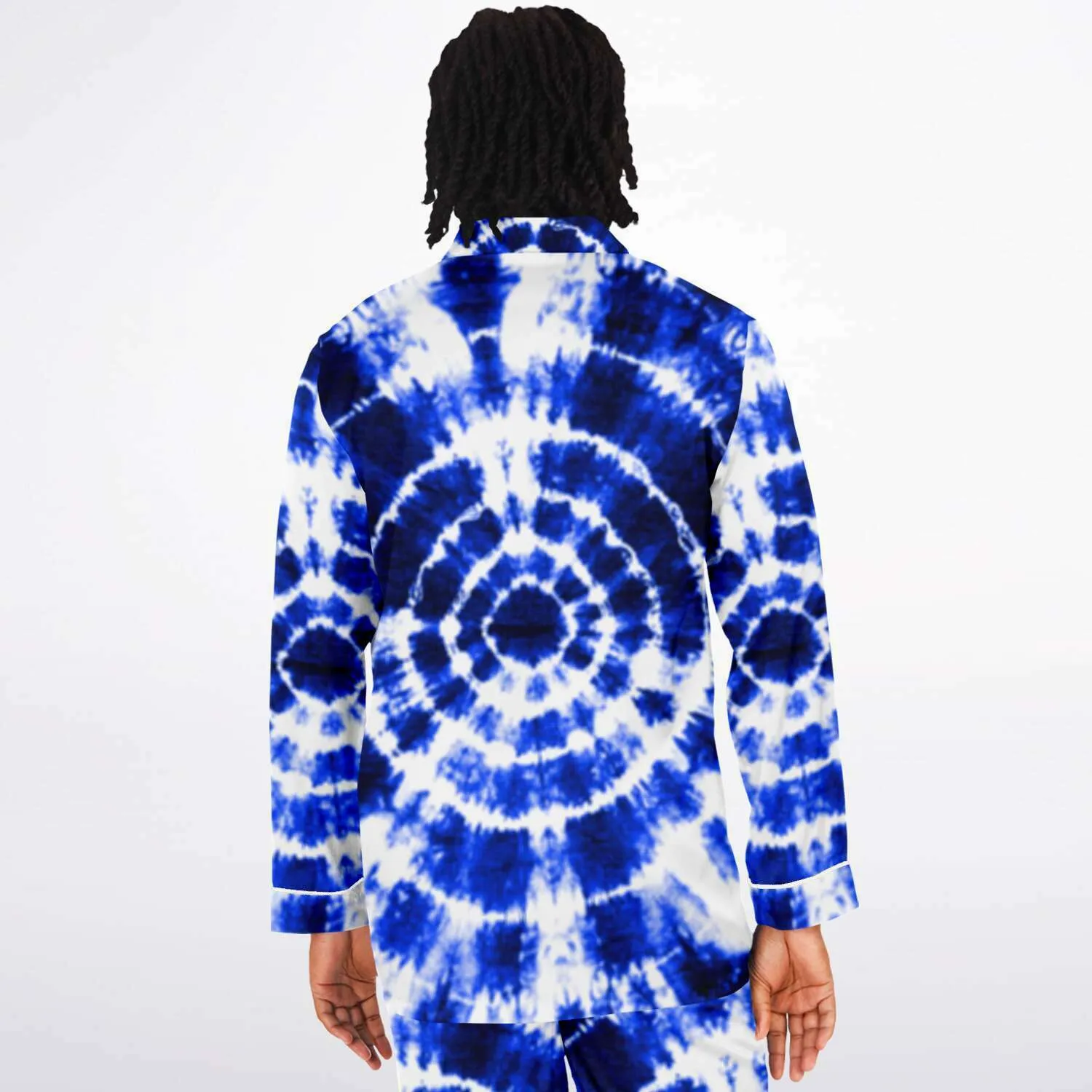 Blue Shibori Tie Dye Men's Satin Pajamas