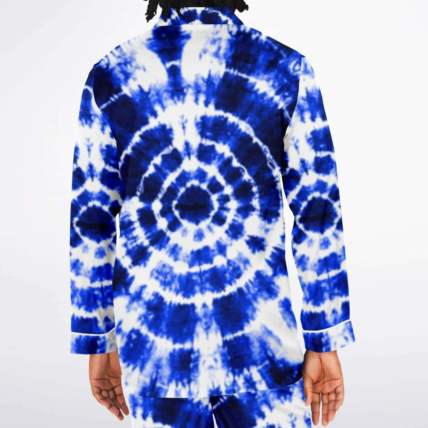 Blue Shibori Tie Dye Men's Satin Pajamas