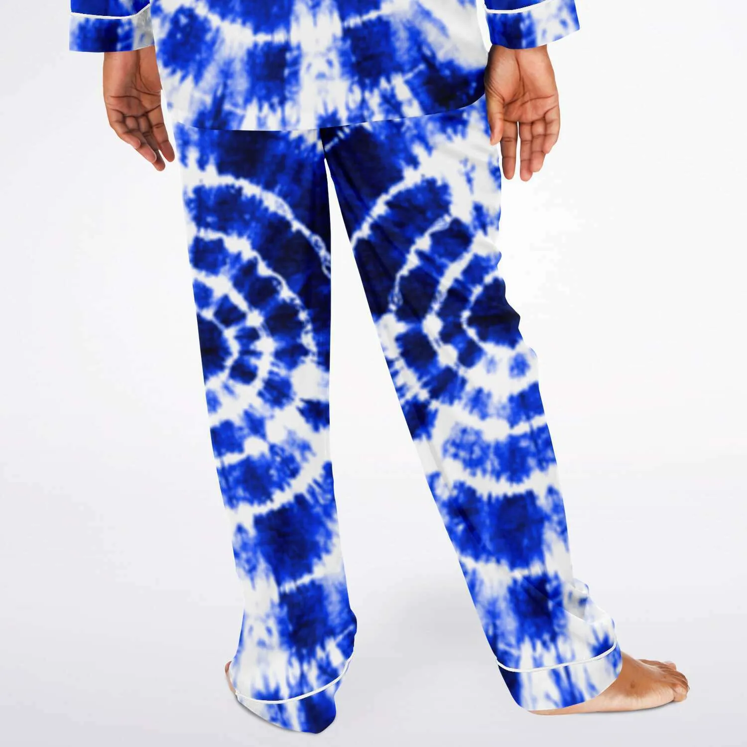 Blue Shibori Tie Dye Men's Satin Pajamas