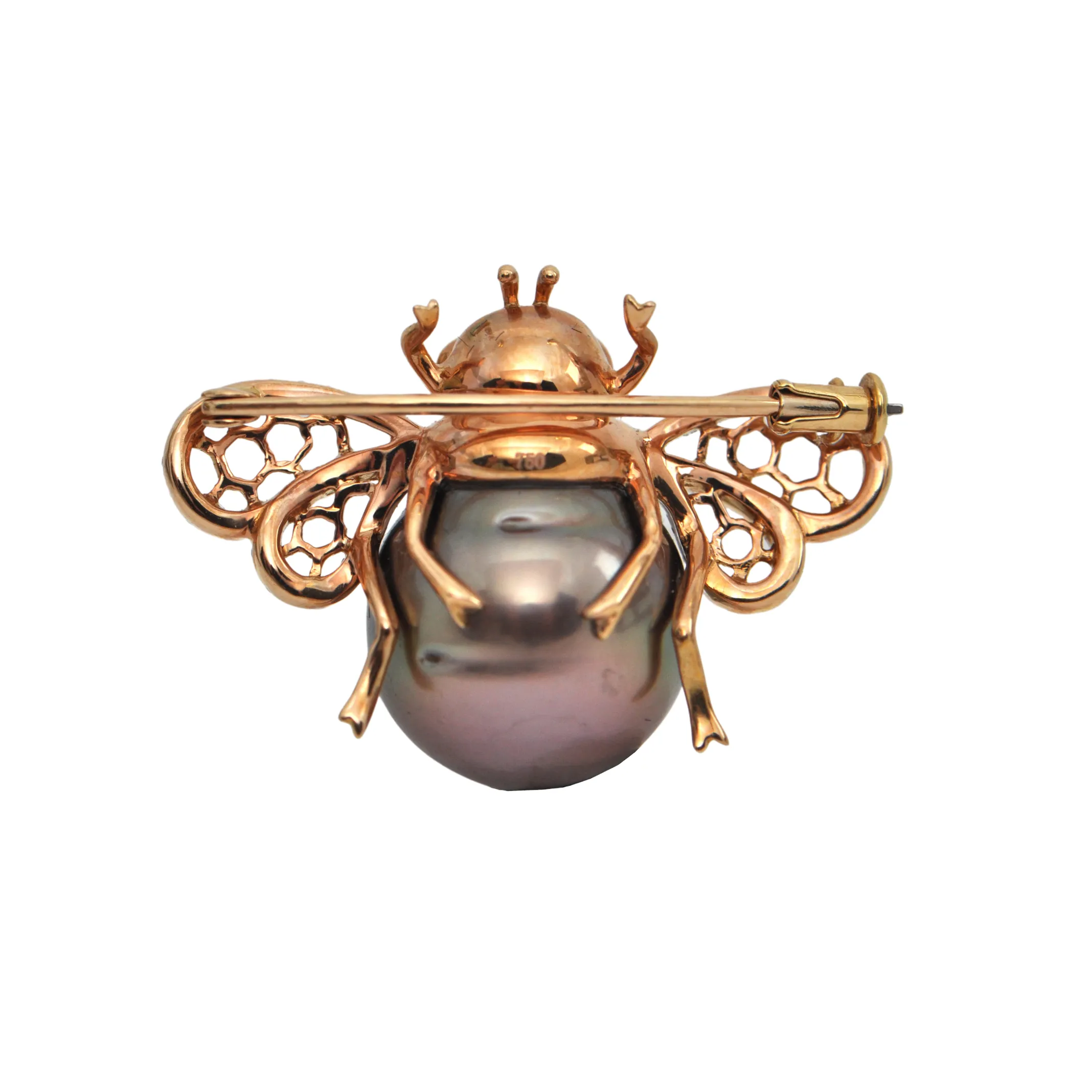 Bronze Tahitian Pearl, Ruby & Diamond Bumble Bee Brooch