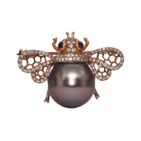 Bronze Tahitian Pearl, Ruby & Diamond Bumble Bee Brooch