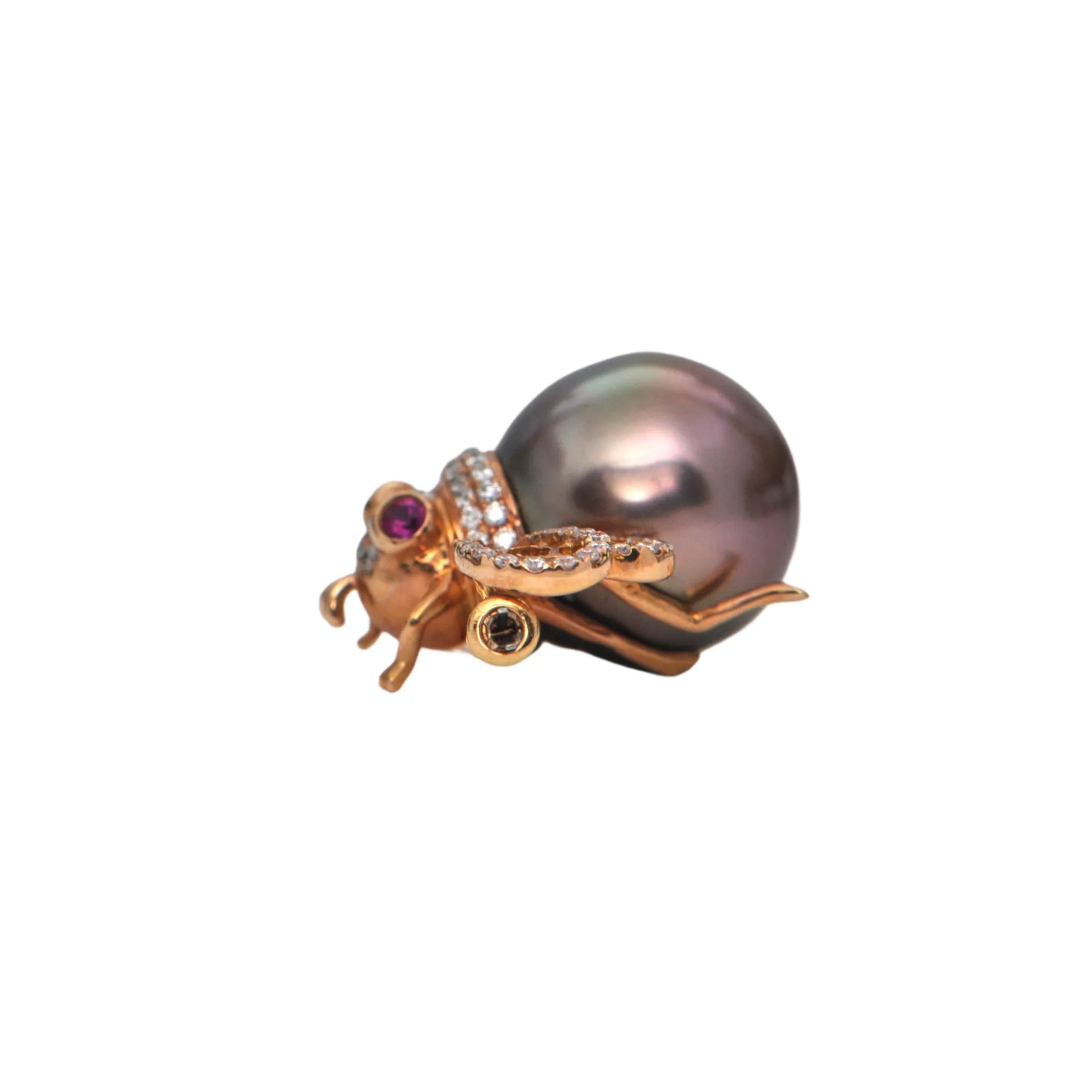 Bronze Tahitian Pearl, Ruby & Diamond Bumble Bee Brooch