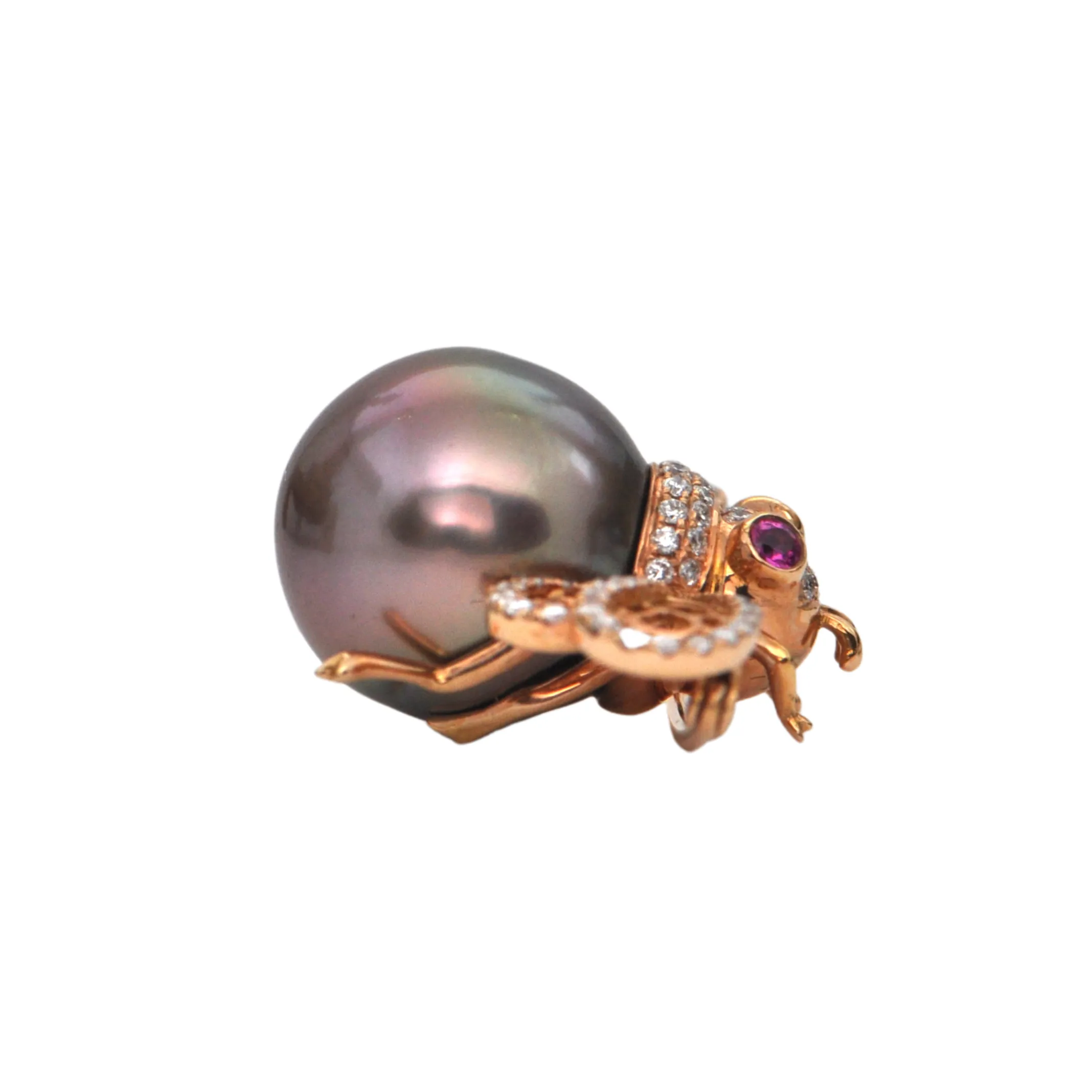 Bronze Tahitian Pearl, Ruby & Diamond Bumble Bee Brooch