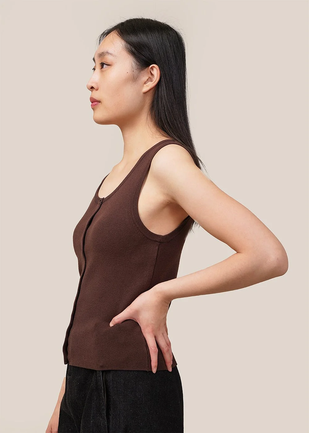 Brown Button U-Neck Vest