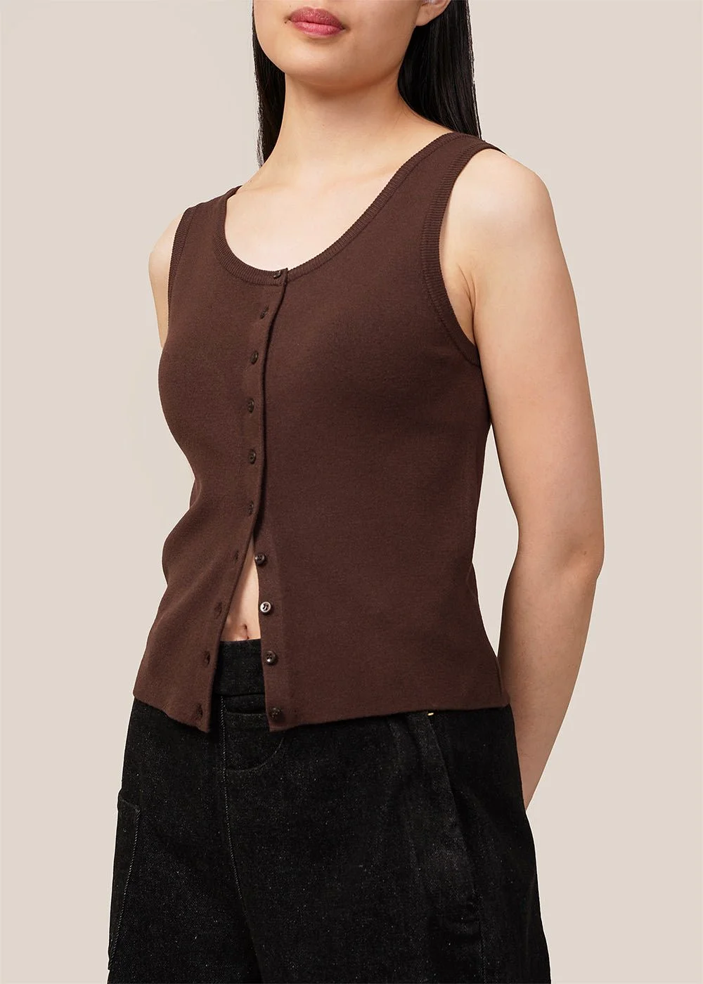 Brown Button U-Neck Vest