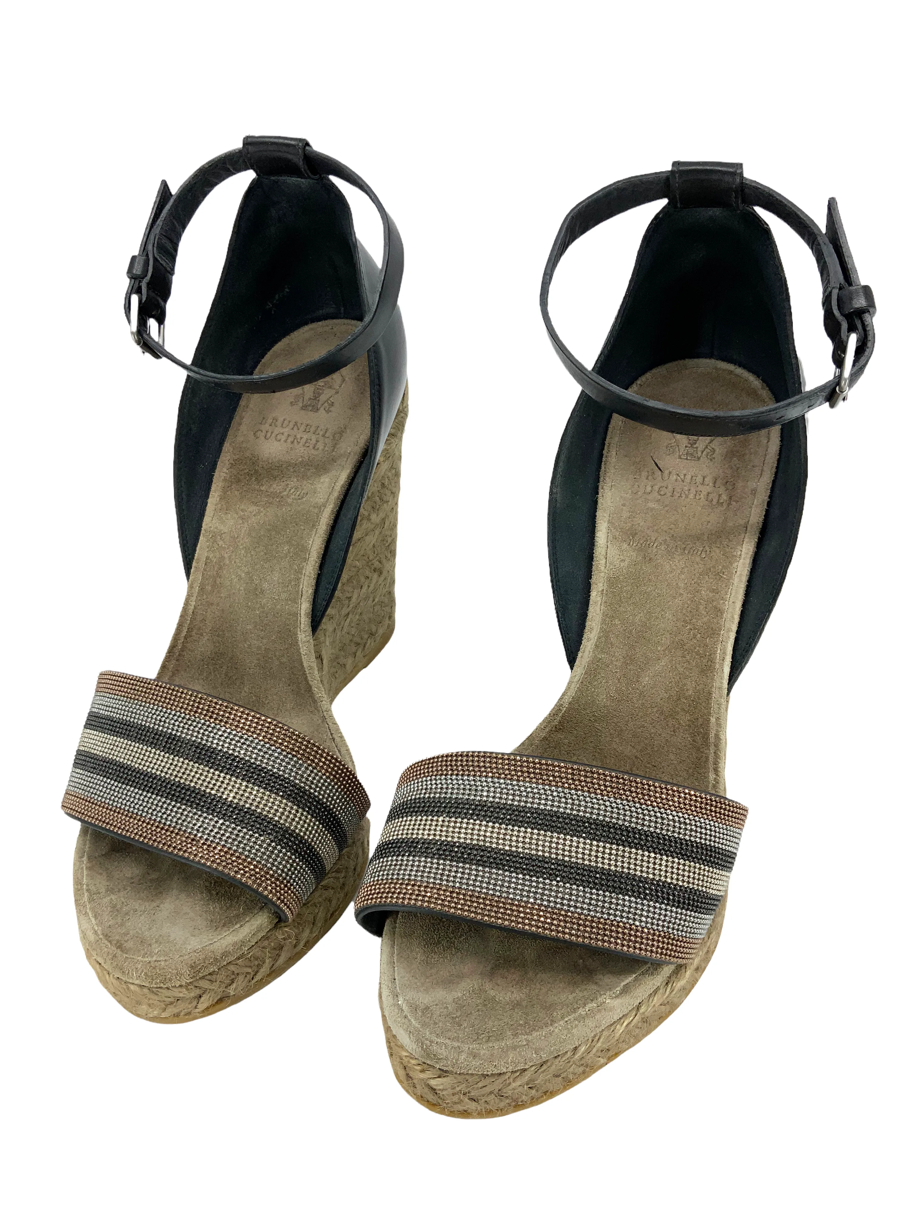 Brunello Cucinelli Monili Beaded Espadrille Wedge Sandals Size 6.5