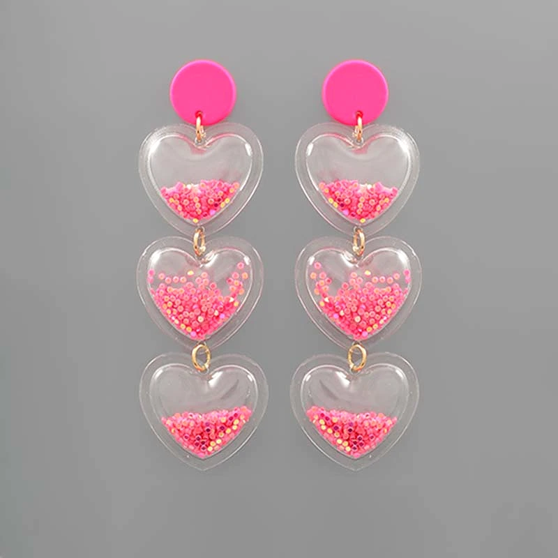 Bubble Glitter Filled Tri-Heart Earrings