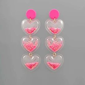 Bubble Glitter Filled Tri-Heart Earrings