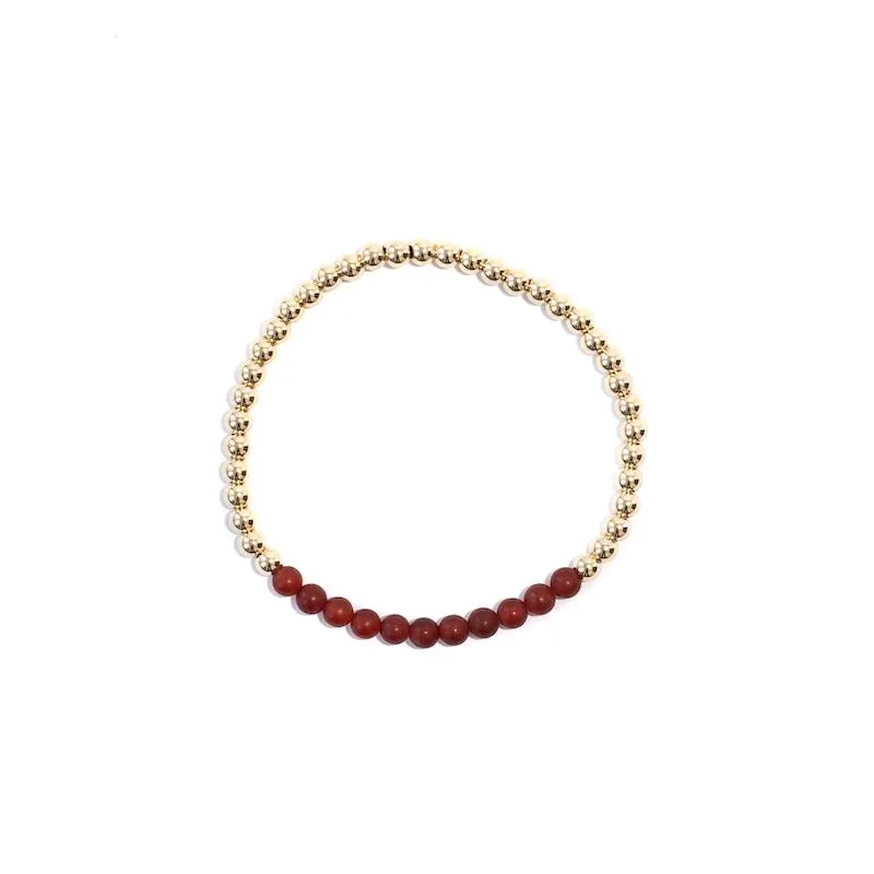 Carnelian Gold Beaded Gemstone Bracelet