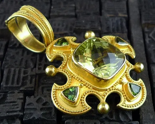 Carolyn Tyler 22K Yellow Gold, Lemon Citrine, and Peridot Pendant/Brooch