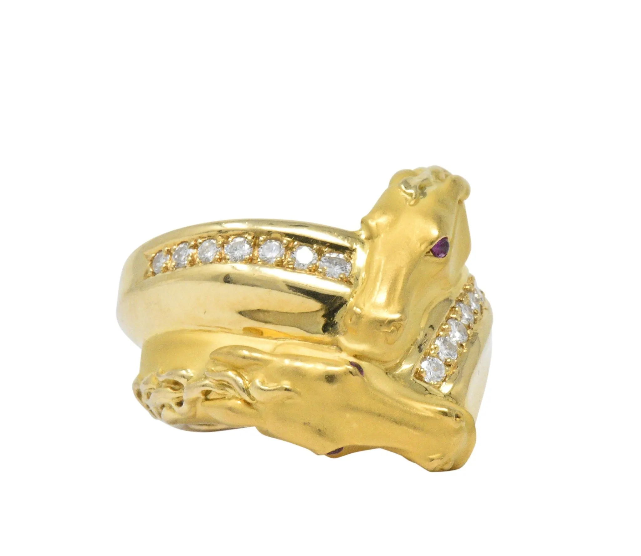 Carrera Y Carrera 0.30 CTW Diamond Ruby 18 Karat Gold Ecuestre Horse Ring