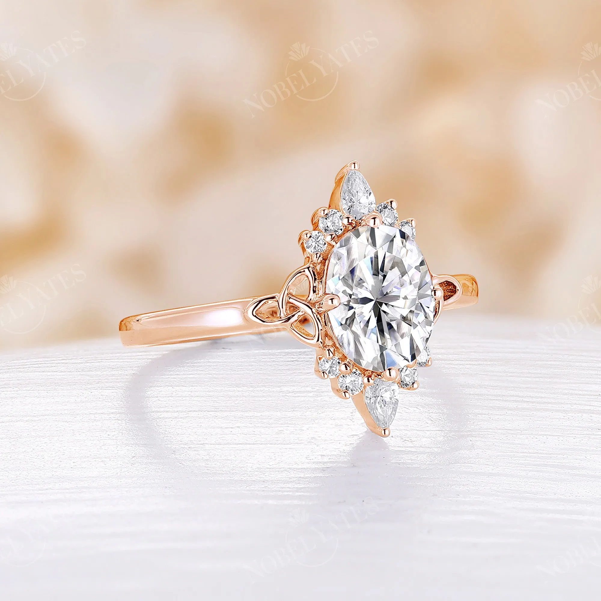 Celtic Oval Shape Moissanite Rose Gold Engagement Ring