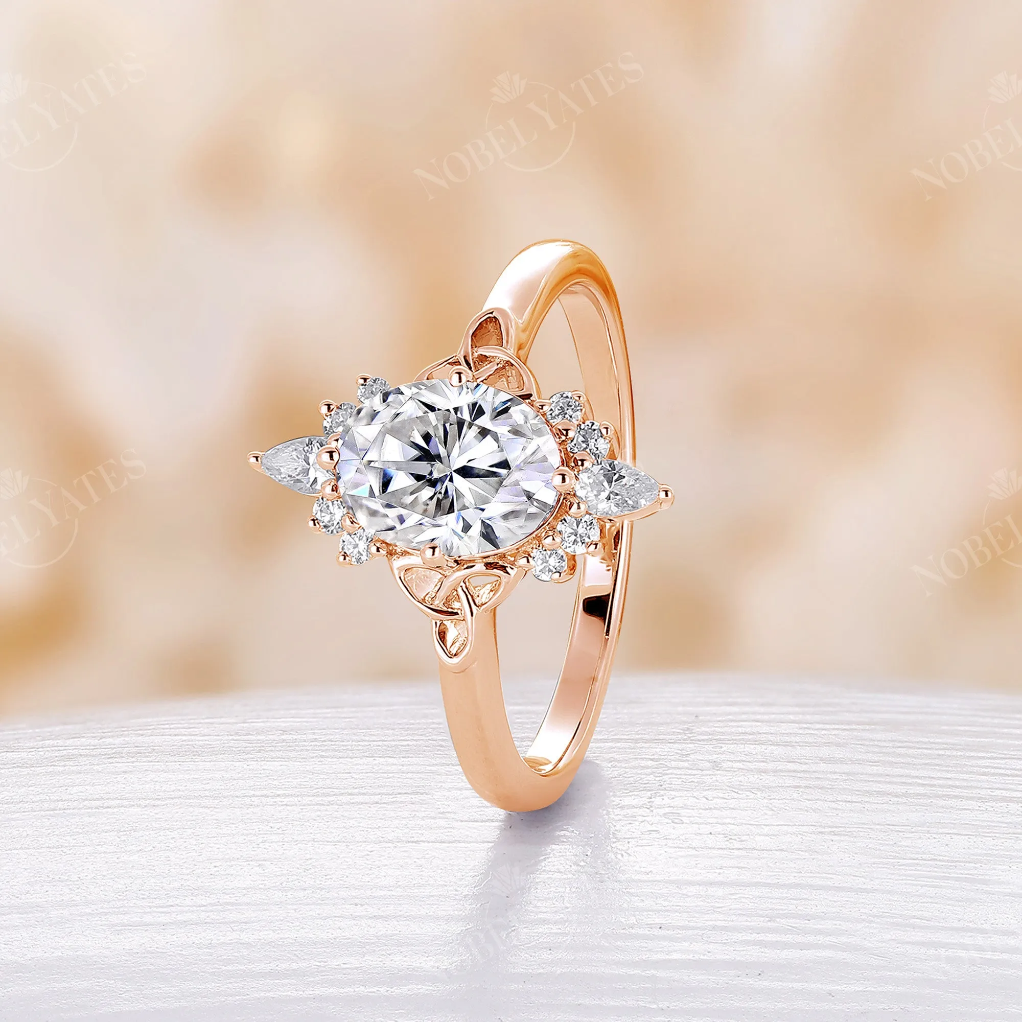 Celtic Oval Shape Moissanite Rose Gold Engagement Ring