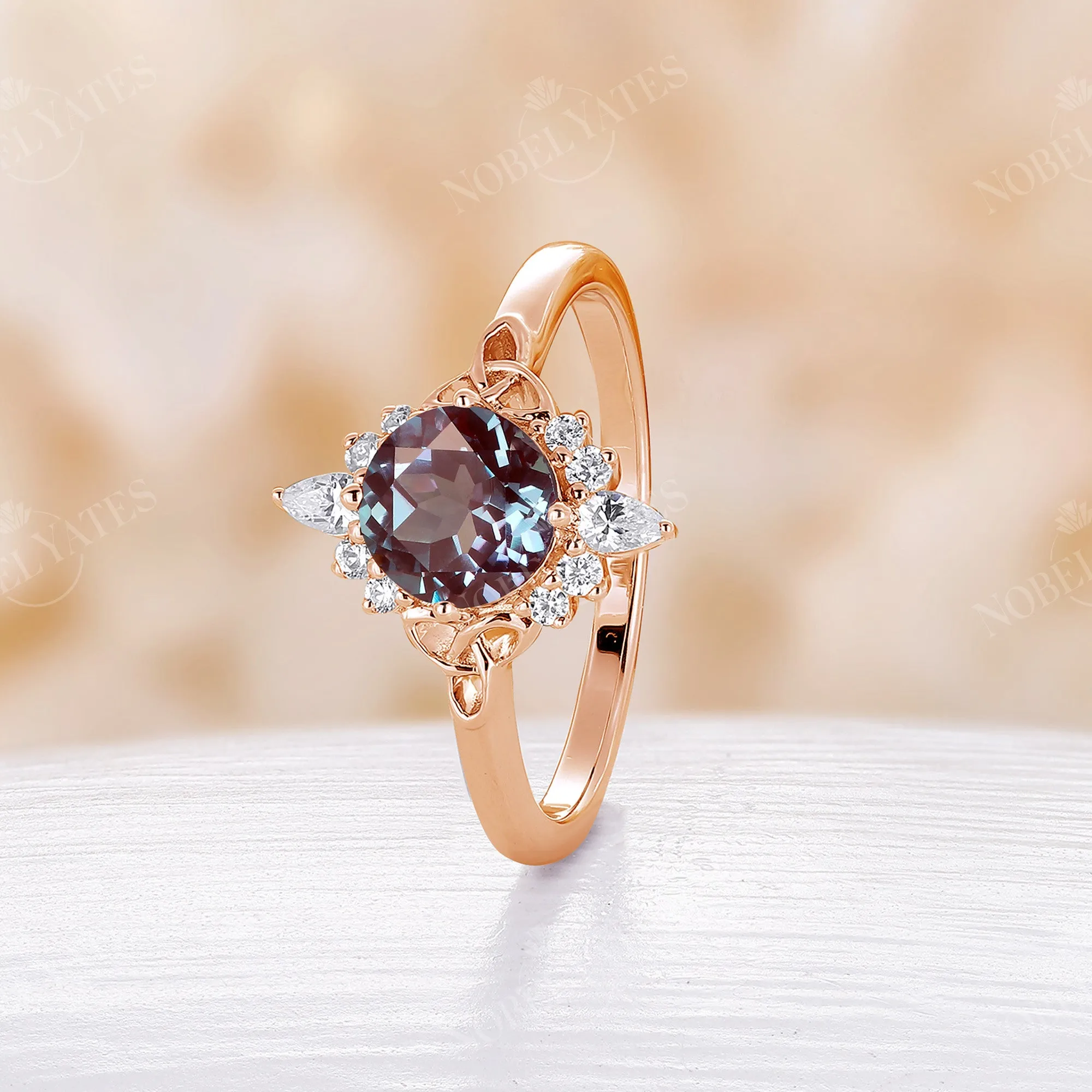 Celtic Round Lab Alexandrite Moissanite Engagement Ring