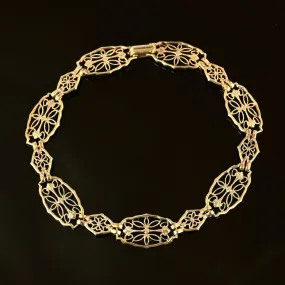 Charming Floral Solid 10K Gold Filigree Bracelet