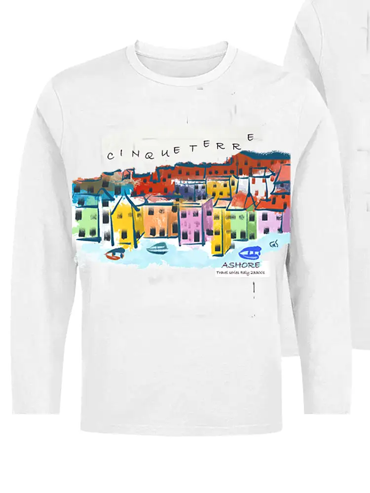 Cinque Terre-Italy Ashore Travel Shirts-  Series No. 233001 Artist Handpaint Long Sleeve Shirt EU Size 100% Cotton  High Quality