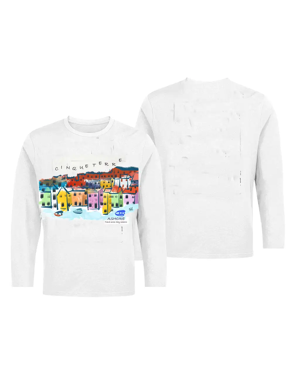 Cinque Terre-Italy Ashore Travel Shirts-  Series No. 233001 Artist Handpaint Long Sleeve Shirt EU Size 100% Cotton  High Quality