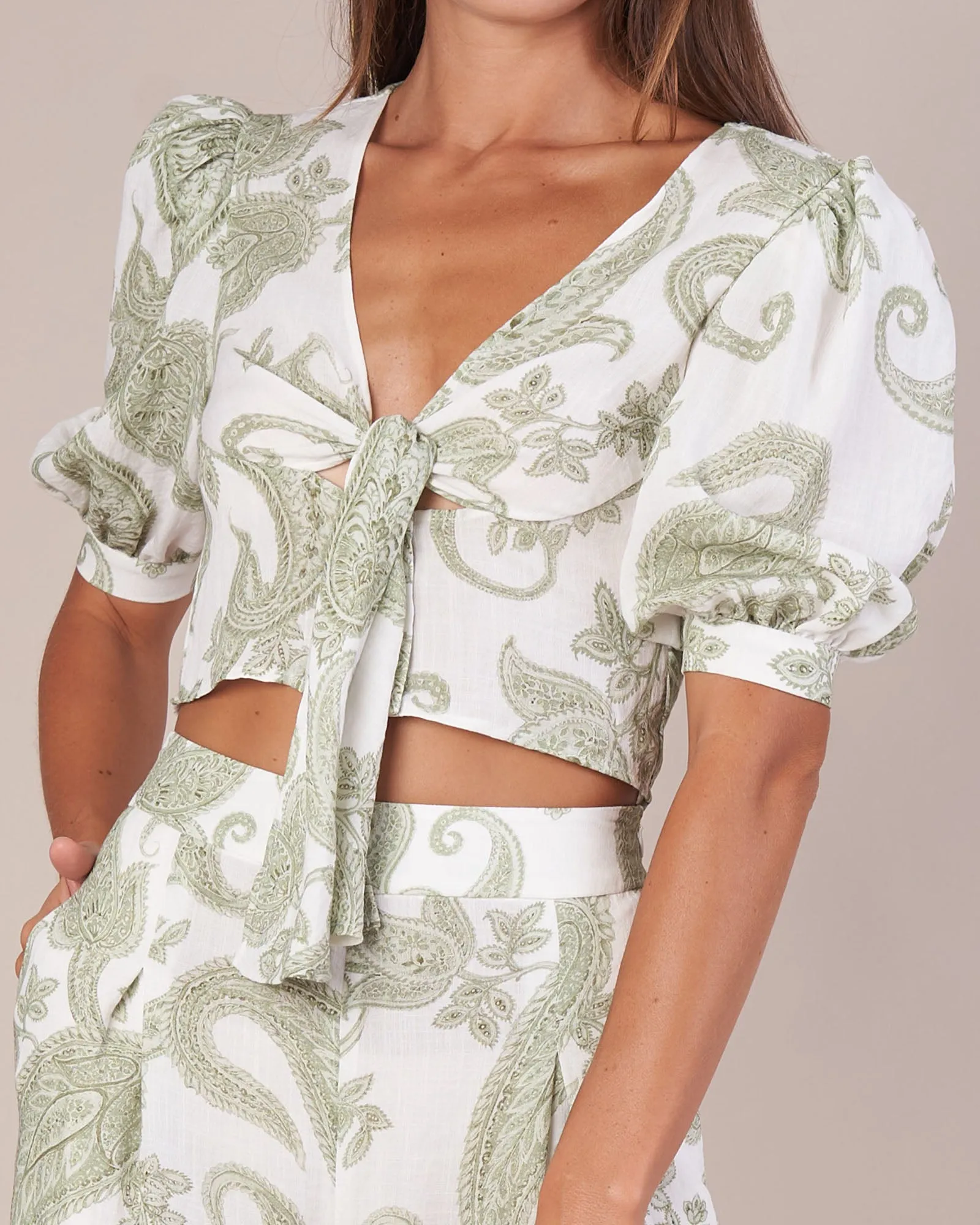 Clarette Paisley Tie Crop Top