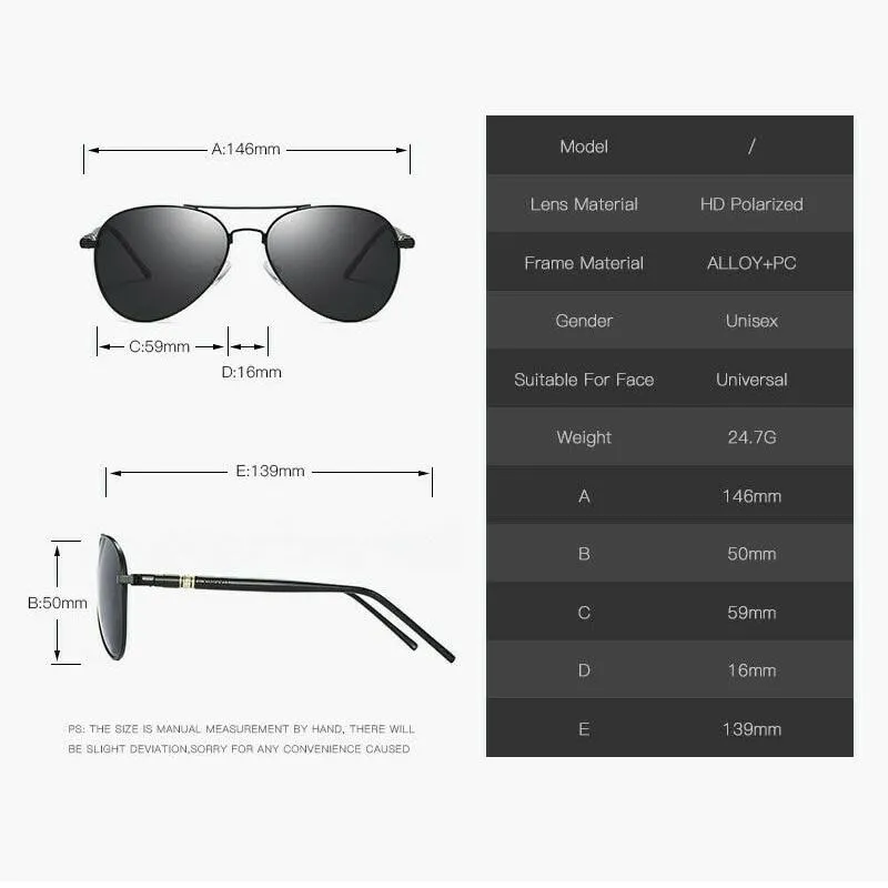 Classic Pilot Men's Alloy Metal Frame UV400 Polarized Sunglasses Goggoles