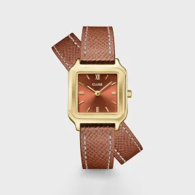 Cluse Gracieuse Petite Leather Double Strap Watch, Gold & Brown