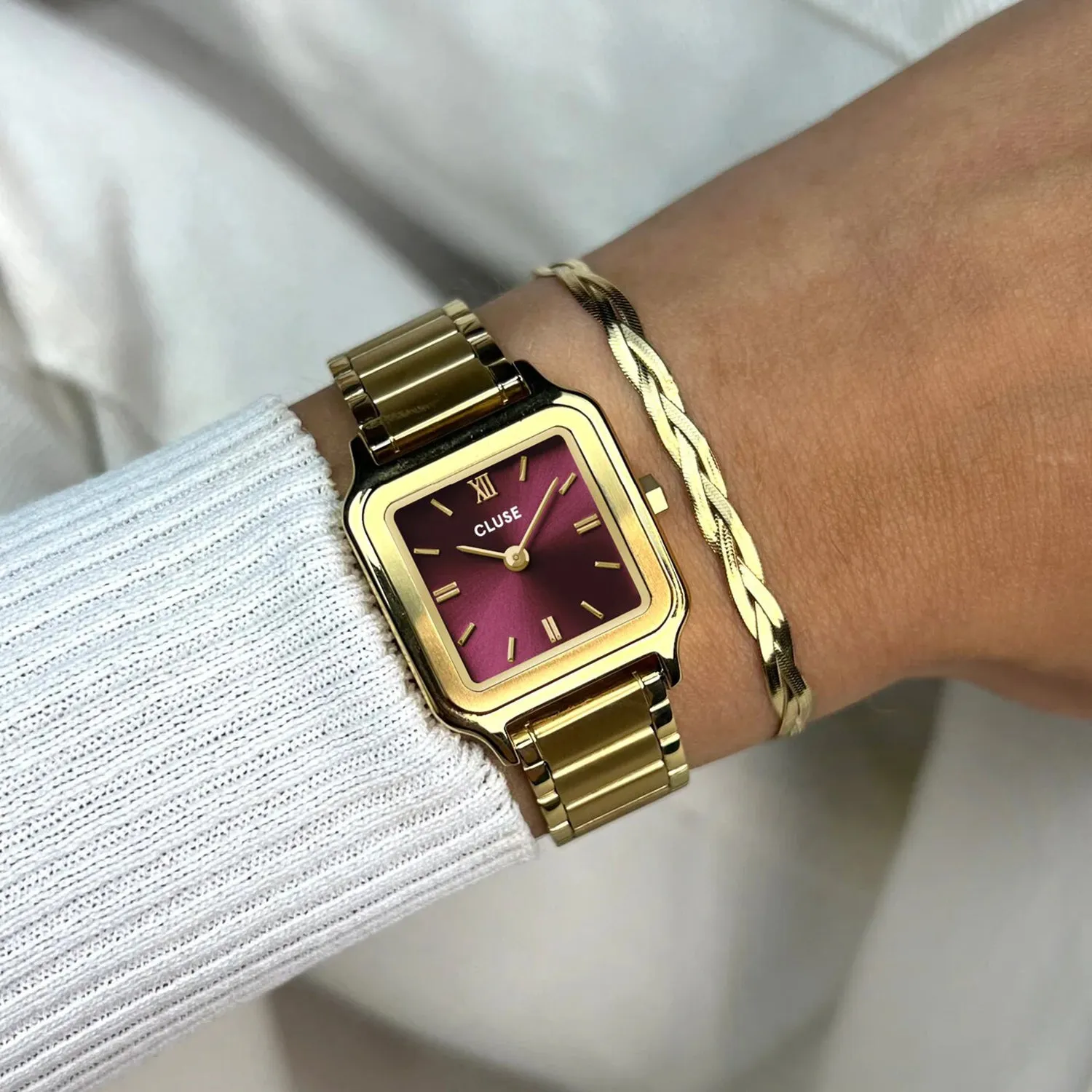 Cluse Gracieuse Petite Watch, Gold & Dark Cherry