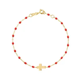 Cross Charm Classic Gigi Poppy bracelet, Yellow Gold, 6.7