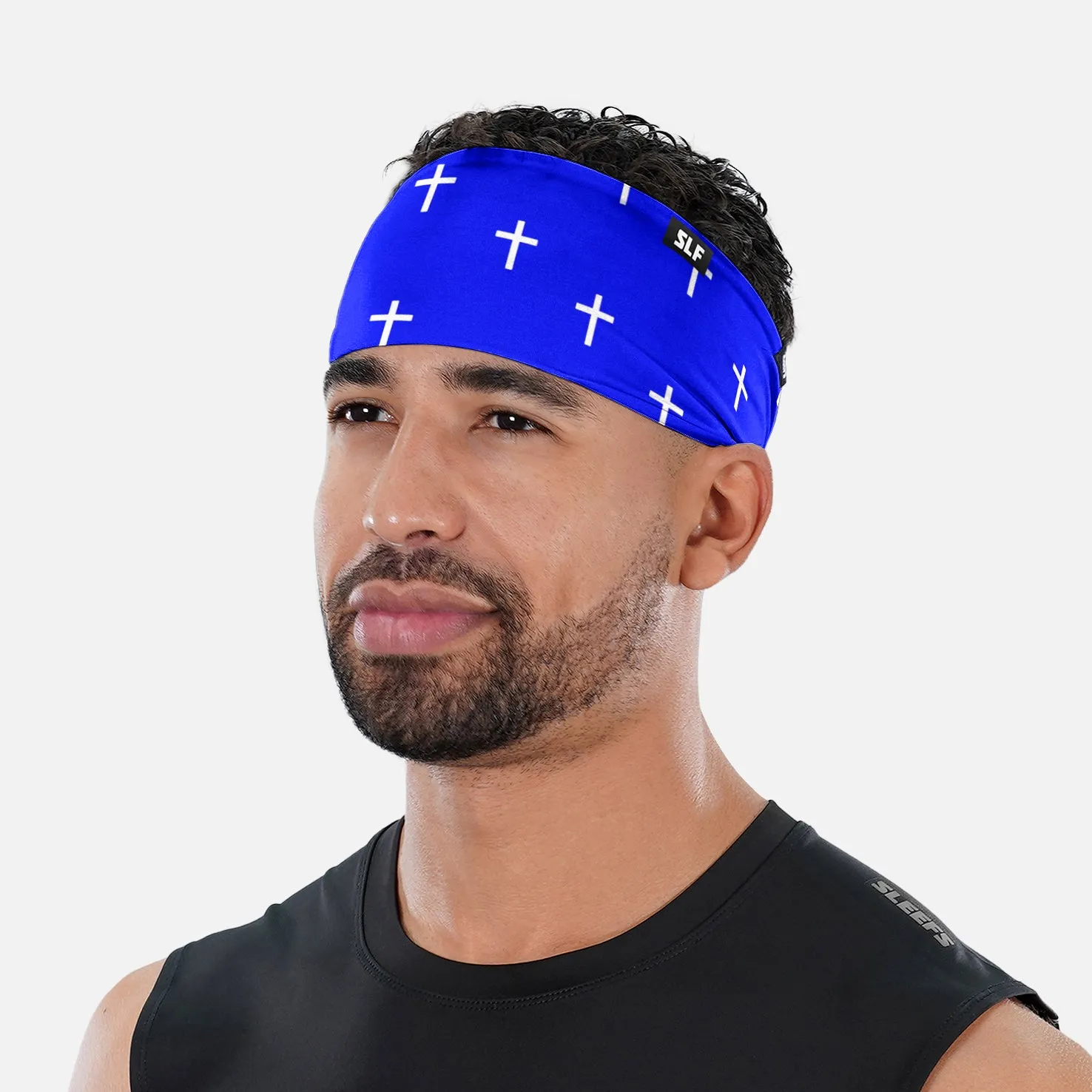 Cross Pattern Blue White Headband