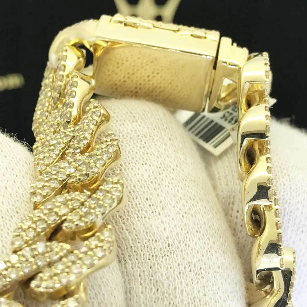 Cuban Link 12MM Diamond Bracelet 10.00 Carats 10K Yellow Gold