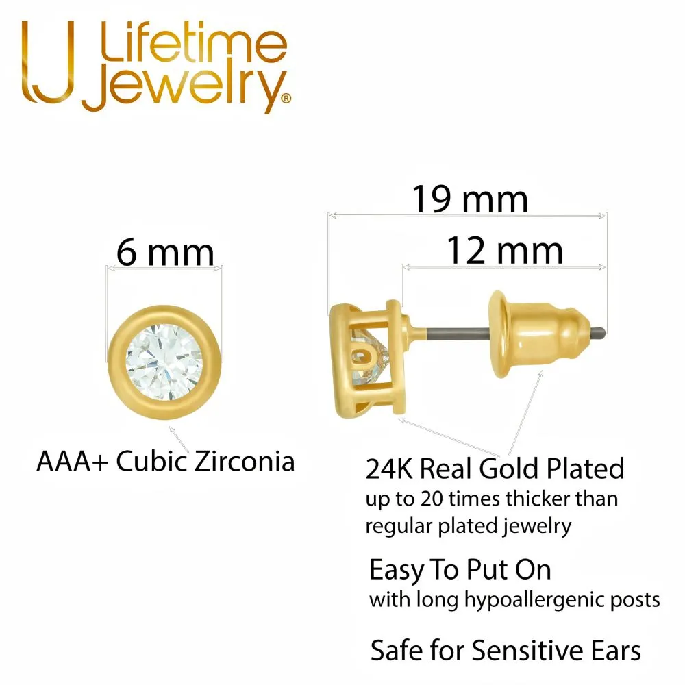 Cubic Zirconia Button Stud Earrings