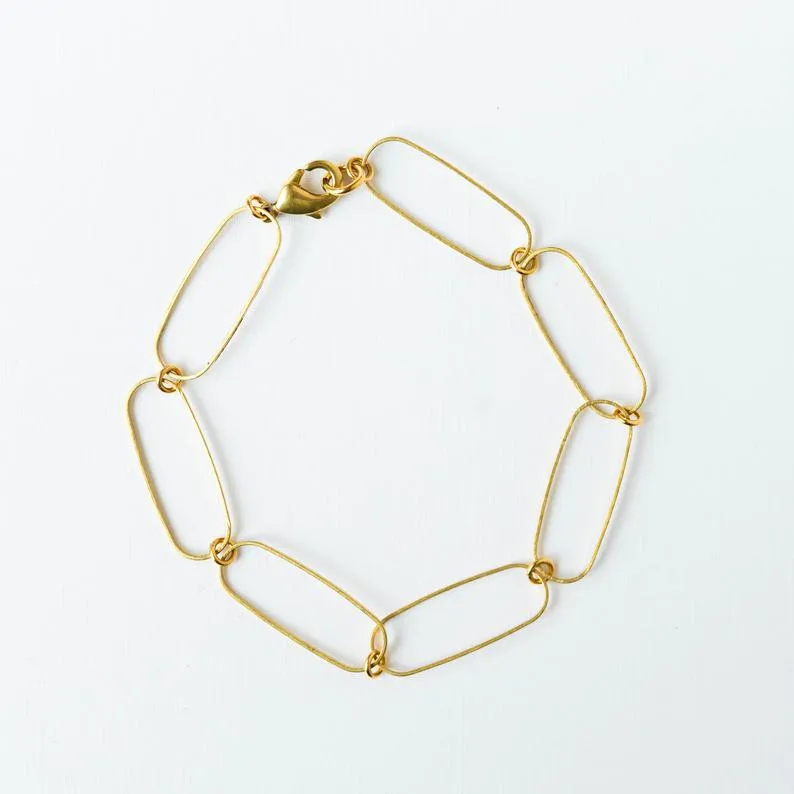 Dainty paperclip brass bracelet