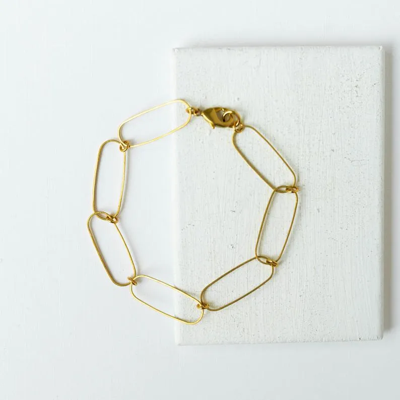 Dainty paperclip brass bracelet