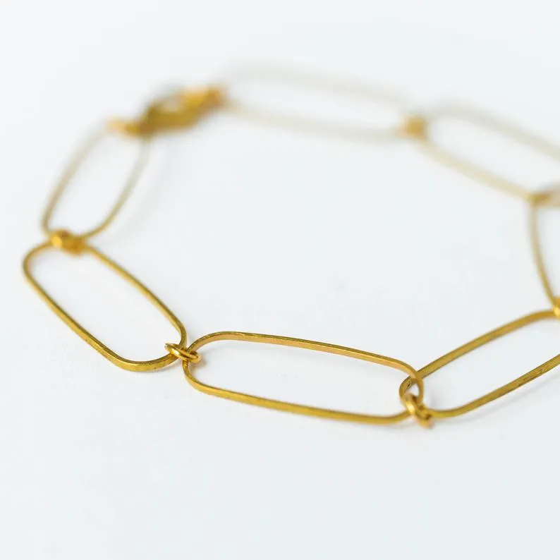 Dainty paperclip brass bracelet