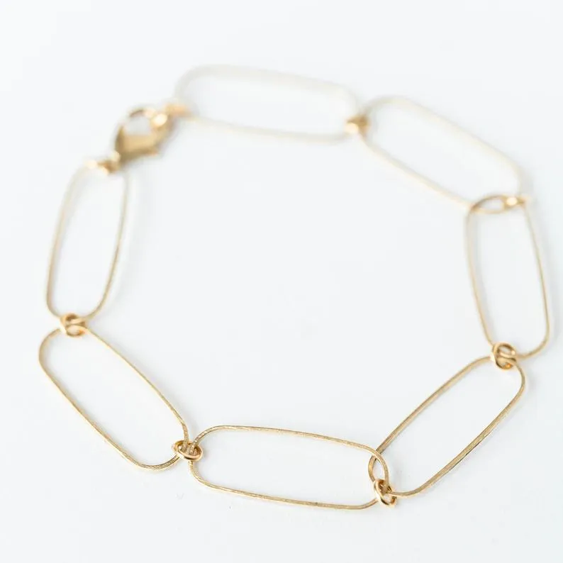 Dainty paperclip brass bracelet