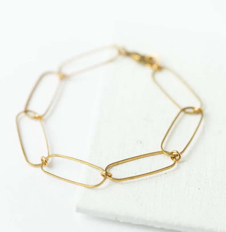 Dainty paperclip brass bracelet