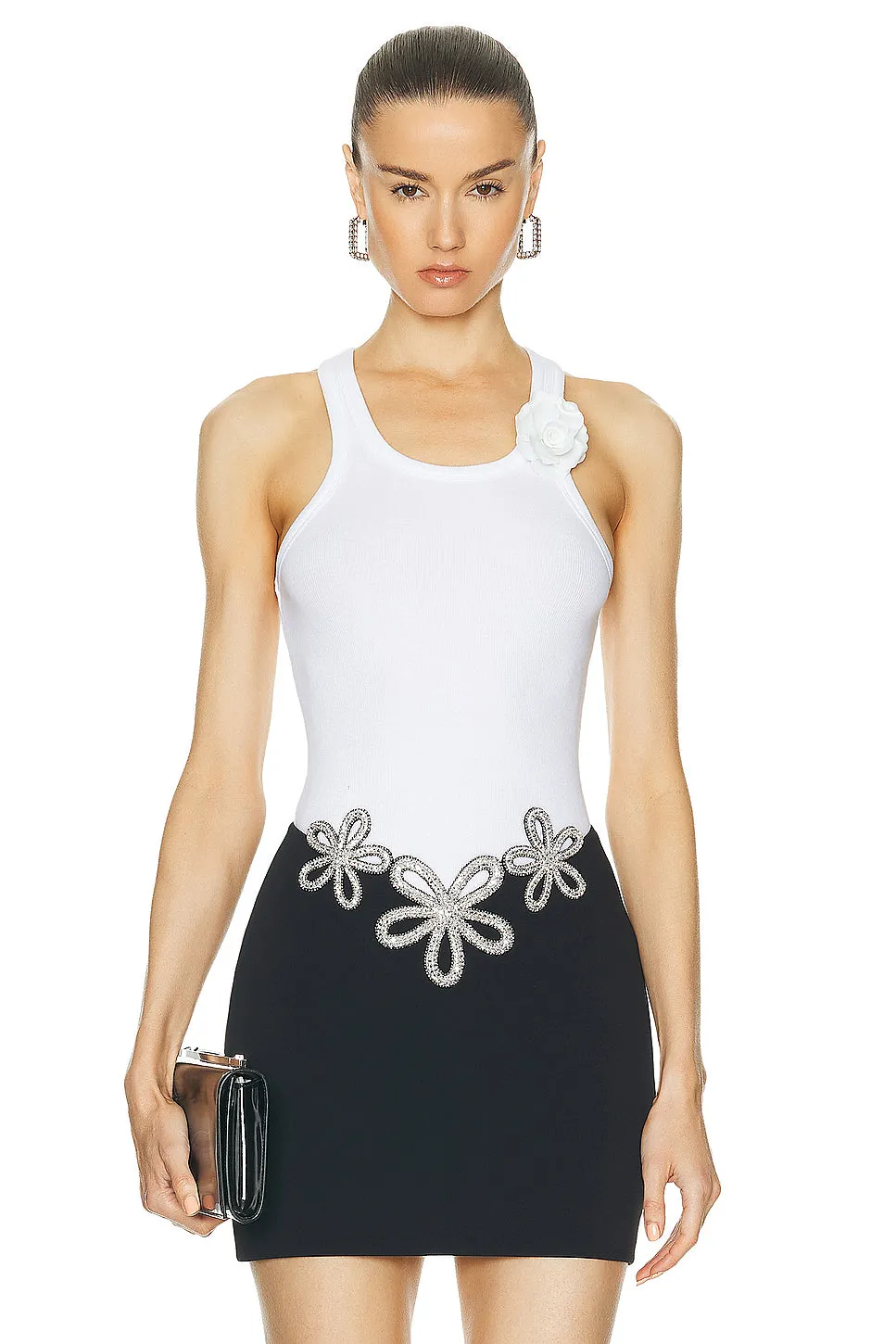 David Koma Payette Flower Brooch Rib Tank Top