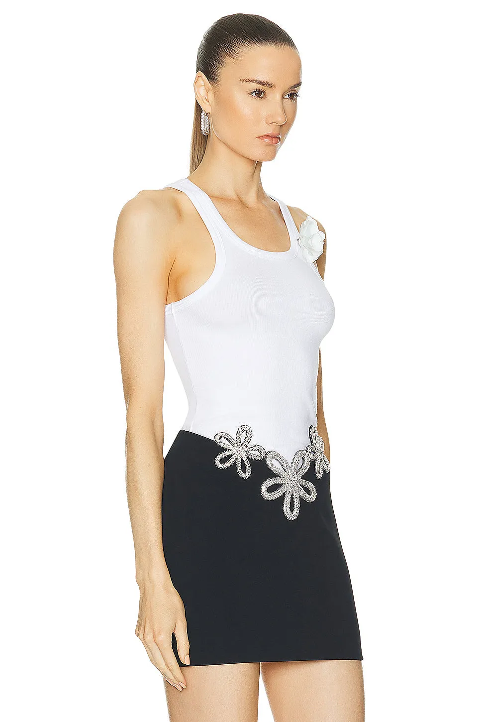 David Koma Payette Flower Brooch Rib Tank Top