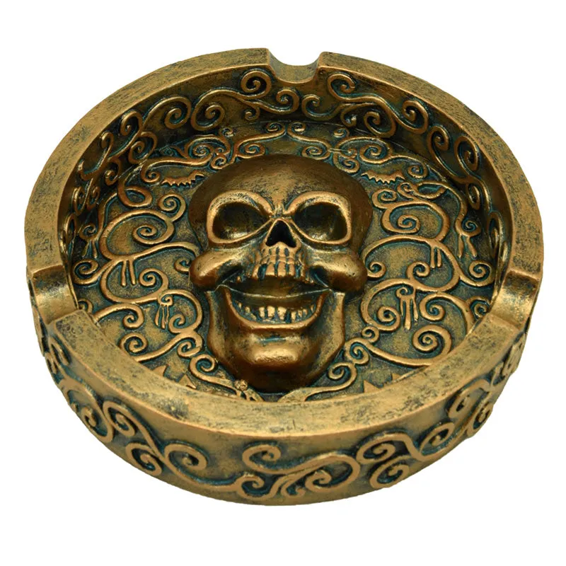 Decorative Ashtray - Metallic Brushed Gold Effect Skull SK362