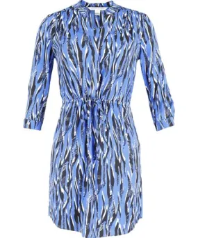 Diane von Furstenberg Zebra Print Tie Waist Dress in Blue Silk